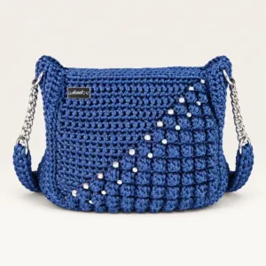Blue Crochet Shoulder Bag with Inverted Triangles – 23x28 cm