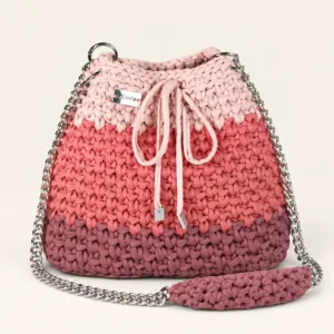 Rose Gradient Crochet Bucket Bag with Chain – 24x28 cm