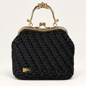 Black Diagonal-Stitch Crochet Frame Handbag – Custom Colors