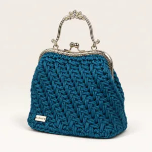 Teal Diagonal-Stitch Crochet Frame Handbag – Custom Colors