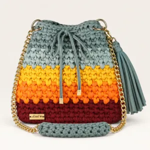 Multicolor Large Crochet Bucket Bag with Handles – 27x30 cm