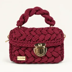 Burgundy Cotton T-Shirt Yarn Mini Handbag – 22x17 cm