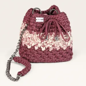 Dusty Rose Small Crochet Bucket Bag with Chain – 18x22 cm