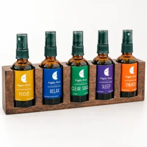 Aromatherapy Mood Spray Gift Set with Wooden Stand – 5 × 50 ml