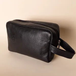 Leather Toiletry and Hand Bag – Black – 20x13x7 cm