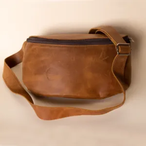 Large Leather Fanny Pack – Camel Brown – 30x18x3 cm