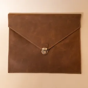 Camel Leather A4 Laptop Clip Sleeve – Camel Brown Hand-Stitched – 37x23 cm