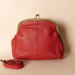 Vintage Leather Frame Crossbody – Red Metal Frame – 20x20x7 cm
