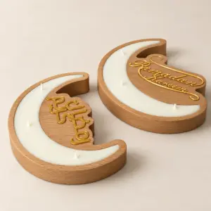 Wooden Crescent Ramadan Scented Candle with Arabic Calligraphy (Available In Scents)
