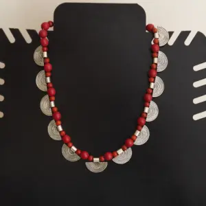 Handcrafted Red Coral Silver-Plated Necklace with Distinctive Detail