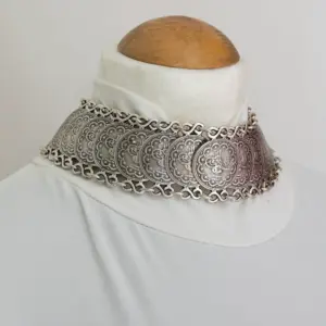 Handcrafted Wide Heritage Silver-Plated Copper Necklace
