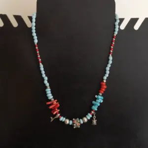 Handcrafted Bohemian Necklace in turquoise, coral, beads