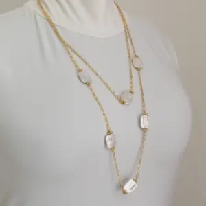 Square Pearl Double-Strand Necklace with Gold-Plated Details