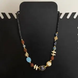 Bohemian Necklace with ceramic beads & bone beads