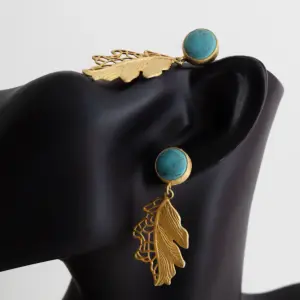 Contemporary Earrings in turquoise with leaf detail