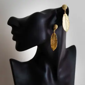 Handcrafted Gold-Plated Olive Leaf Earrings with Distinctive Detail