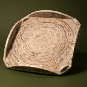 Large Square Serving Tray in Recycled Newspaper Craft, 40x40 cm