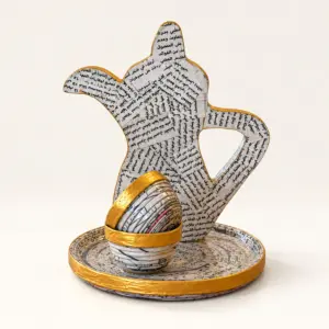 Handmade Recycled Newspaper Dallah Souvenir Décor, 16x14 cm