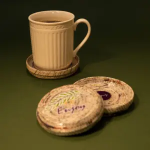 Enjoy Leaf Recycled Paper Cup Cover & Coaster, 10x10 cm