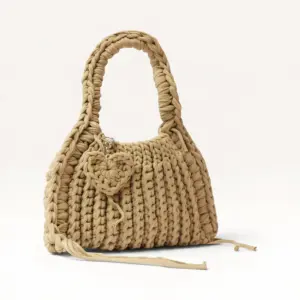 Pistachio Crochet bag with Heart Charm – 30x36x13 cm – 36 cm Handle