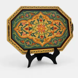 Octagonal Hand-Painted Arabesque Serving Tray – 40x28 cm