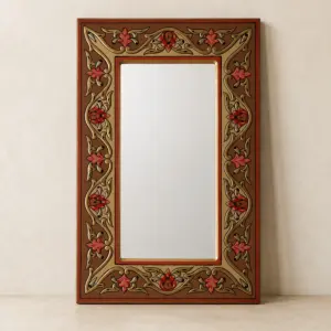 Rectangular Arabesque Wall Mirror in Brown & Gold – 70x45 cm