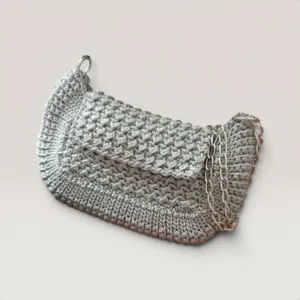 Silver Crochet Evening Clutch Bag Small - Premium Turkish Yarn