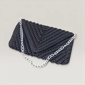 Black Crochet Evening Clutch Bag with Inner Lining - 25x15 cm