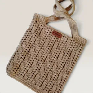 Beige Handmade Tote Bag with Lining & Magnetic Lock - 23x29 cm