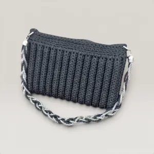 Black Crochet Evening Clutch Bag with Inner Lining - 23x14 cm