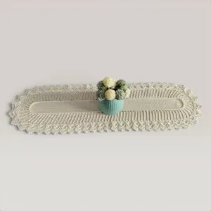 Handmade Crochet Oval Table Runner - 100% Cotton 95x27 cm