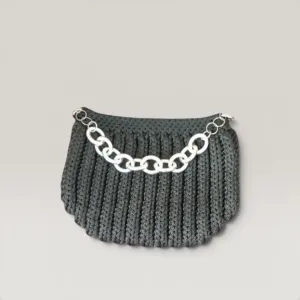 Black Crochet Evening Clutch Bag with Inner Lining - 20x15 cm