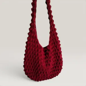 Handmade Crochet Tote Bag with Lining & Magnetic Closure - 30x24 cm