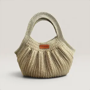 Beige Handmade Crochet Tote Bag - Premium Turkish Yarn 34x21 cm