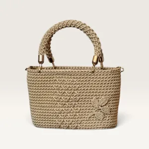 Beige Turkish Yarn Crochet Handbag Patterned 30x21x10cm
