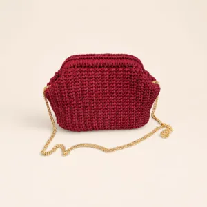 Handmade Burgundy Crochet Frame Handbag with Chain – 25x12x17 cm