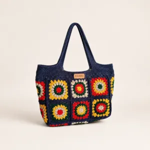 Handmade Autumn Granny Square Crochet Tote Bag – 34x21x9 cm