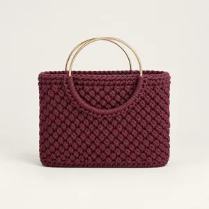 Medium Crochet Basket Bag Custom Color Metal Handle - 30x25x12 cm