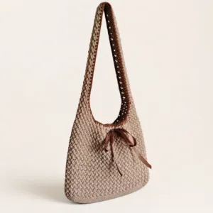Handmade Crochet Tote Bag with Lining & Magnetic Closure - 28x25 cm