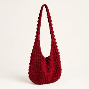 Handmade Crochet Tote Bag with Lining & Magnetic Closure - 30x24 cm