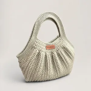Beige Handmade Crochet Tote Bag - Premium Turkish Yarn - 34x21 cm