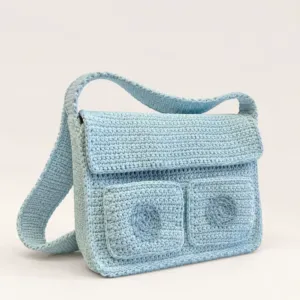Pale Teal Crochet Shoulder Bag with Double Magnetic - 27x20x5 cm