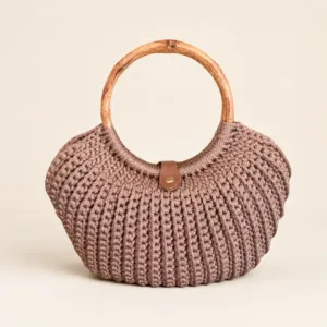 Beige Turkish Crochet Basket Bag Handmade Daily Style - 30x25x15 cm