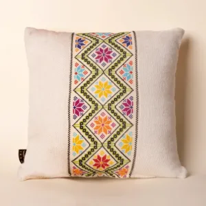 Handmade Green Chevron Zigzag Embroidered Cushion Cover - 43x43 cm