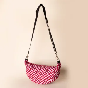 Vibrant Red Keffiyeh Crossbody Bag with Secure Zip Pocket - 25x20x7 cm