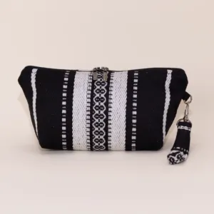 Black White Sadu Makeup Bag Water-Resistant Lining - 25x15x8 cm