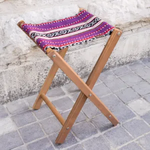 Portable Foldable Bedouin Stool Midnight Plum Wood Fabric - 35x45x8 cm