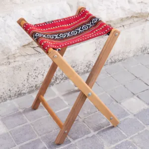 Portable Foldable Bedouin Stool Scarlet Heritage Wood - 35x45x8 cm