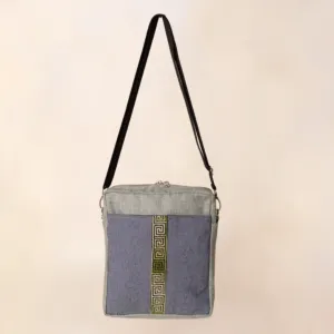 Slate Chevron Embroidered Square Cross Bag 25x25 Canvas - 25x25 cm