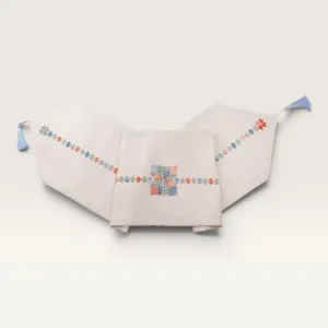 Pastel Mosaic Linen Embroidered Table Runner 35x150 cm Handmade